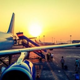 Airplane sitting on the runway 