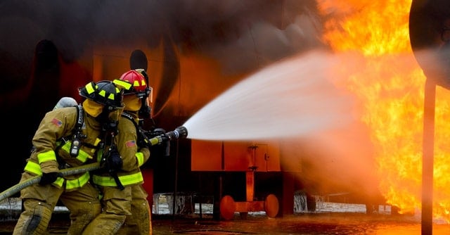 Fire fighters battling a blaze 