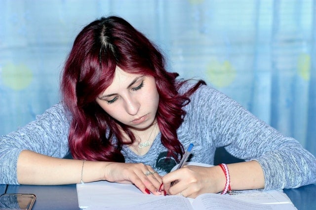 a girl taking a test 