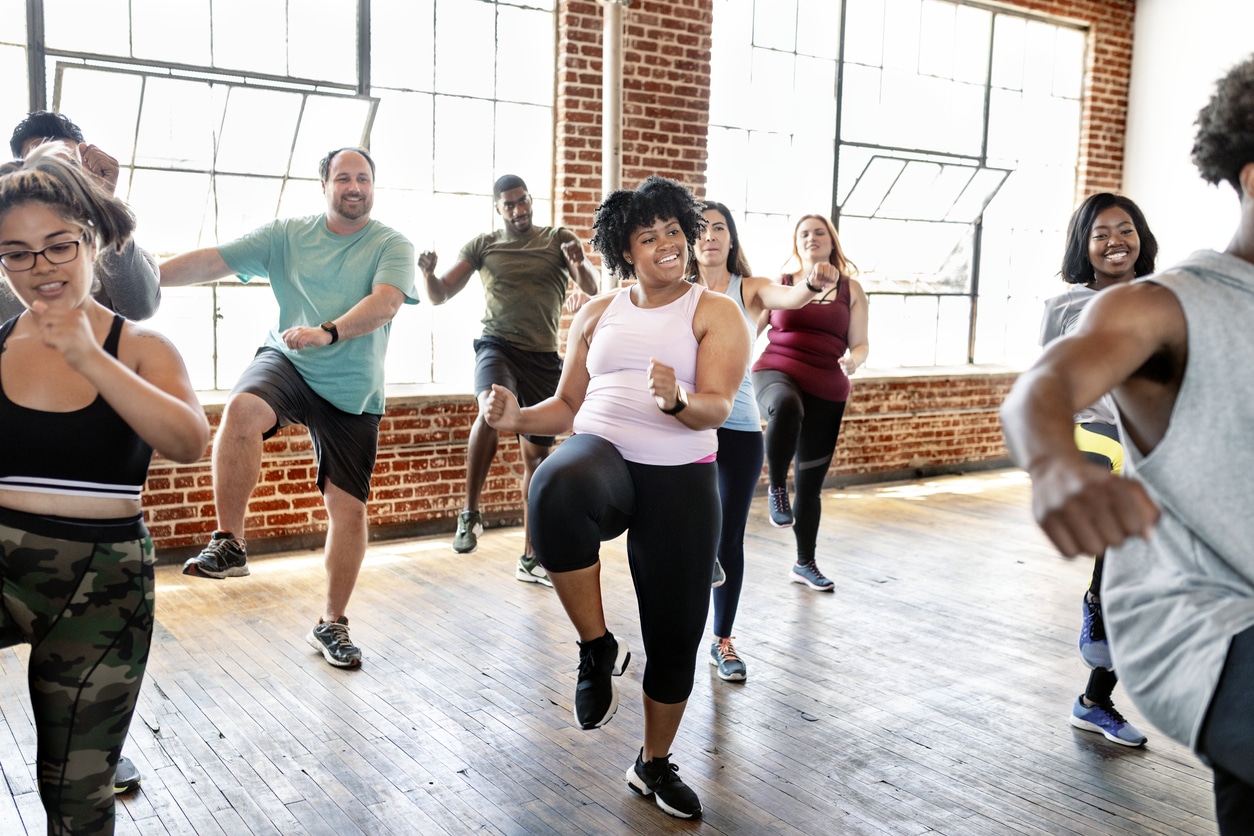 Happy people in a dance class.